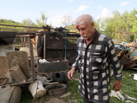 A 75-year-old local resident, Anatolii Staroselets, is suffering from injuries caused by Russian shelling with KAB guided aerial bombs in De...