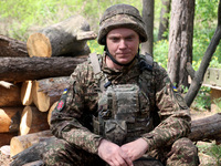 In Kharkiv Region, Ukraine, on May 3, 2024, Oleksii, who goes by the call sign Shershen (Hornet), is serving as a marksman and medic for the...