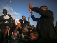 Displaced Palestinians are attending a mass wedding ceremony in Khan Yunis, in the southern Gaza Strip, on May 3, 2024, amid the ongoing con...