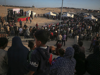 Displaced Palestinians are attending a mass wedding ceremony in Khan Yunis, in the southern Gaza Strip, on May 3, 2024, amid the ongoing con...