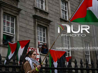 DUBLIN, IRELAND - MAY 4:
Pro-Palestinian activists gather outside Trinity College Dublin in solidarity with student protests inside, reaffir...