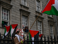 DUBLIN, IRELAND - MAY 4:
Pro-Palestinian activists gather outside Trinity College Dublin in solidarity with student protests inside, reaffir...