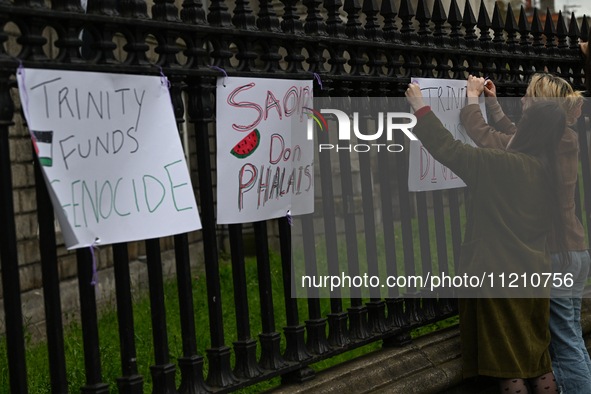 DUBLIN, IRELAND - MAY 4:
Pro-Palestinian activists gather outside Trinity College Dublin in solidarity with student protests inside, reaffir...