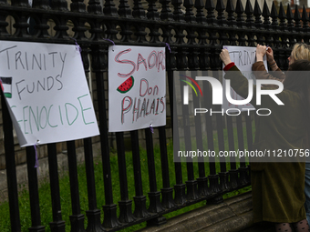 DUBLIN, IRELAND - MAY 4:
Pro-Palestinian activists gather outside Trinity College Dublin in solidarity with student protests inside, reaffir...