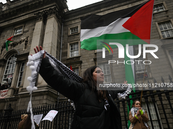 DUBLIN, IRELAND - MAY 4:
Pro-Palestinian activists gather outside Trinity College Dublin in solidarity with student protests inside, reaffir...