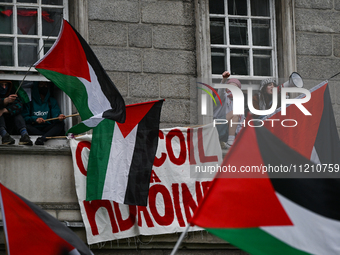 DUBLIN, IRELAND - MAY 4:
Pro-Palestinian activists gather outside Trinity College Dublin in solidarity with student protests inside, reaffir...