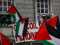 DUBLIN, IRELAND - MAY 4:
Pro-Palestinian activists gather outside Trinity College Dublin in solidarity with student protests inside, reaffir...