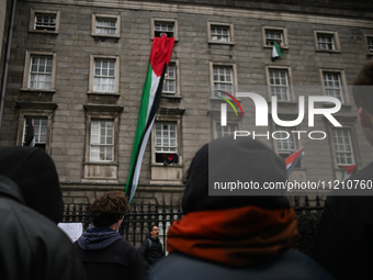 DUBLIN, IRELAND - MAY 4:
Pro-Palestinian activists gather outside Trinity College Dublin in solidarity with student protests inside, reaffir...