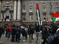 DUBLIN, IRELAND - MAY 4:
Pro-Palestinian activists gather outside Trinity College Dublin in solidarity with student protests inside, reaffir...