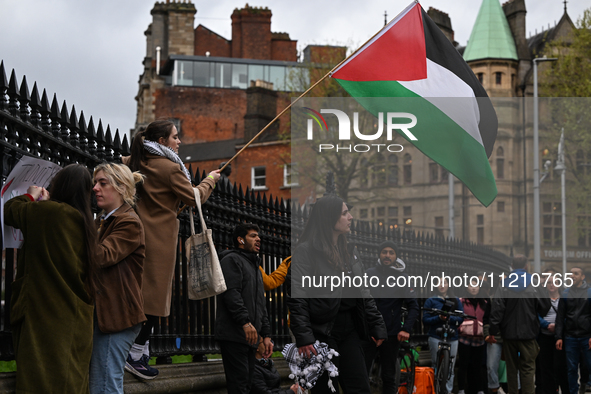 DUBLIN, IRELAND - MAY 4:
Pro-Palestinian activists gather outside Trinity College Dublin in solidarity with student protests inside, reaffir...