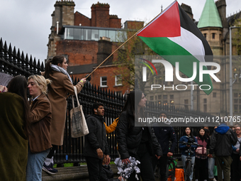 DUBLIN, IRELAND - MAY 4:
Pro-Palestinian activists gather outside Trinity College Dublin in solidarity with student protests inside, reaffir...