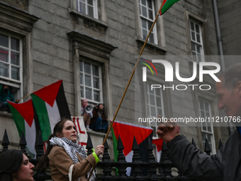 DUBLIN, IRELAND - MAY 4:
Pro-Palestinian activists gather outside Trinity College Dublin in solidarity with student protests inside, reaffir...