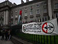 DUBLIN, IRELAND - MAY 4:
Pro-Palestinian activists gather outside Trinity College Dublin in solidarity with student protests inside, reaffir...