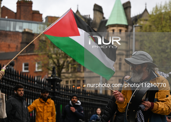 DUBLIN, IRELAND - MAY 4:
Pro-Palestinian activists gather outside Trinity College Dublin in solidarity with student protests inside, reaffir...