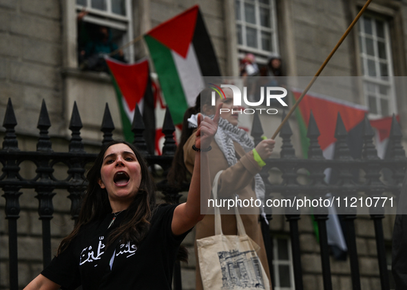 DUBLIN, IRELAND - MAY 4:
Pro-Palestinian activists gather outside Trinity College Dublin in solidarity with student protests inside, reaffir...