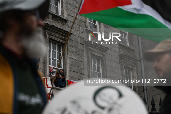 DUBLIN, IRELAND - MAY 4:
Pro-Palestinian activists gather outside Trinity College Dublin in solidarity with student protests inside, reaffir...