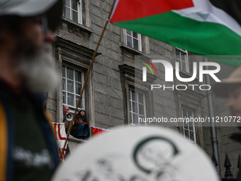 DUBLIN, IRELAND - MAY 4:
Pro-Palestinian activists gather outside Trinity College Dublin in solidarity with student protests inside, reaffir...