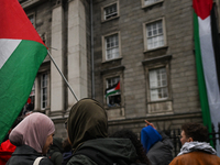 DUBLIN, IRELAND - MAY 4:
Pro-Palestinian activists gather outside Trinity College Dublin in solidarity with student protests inside, reaffir...