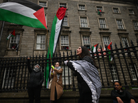 DUBLIN, IRELAND - MAY 4:
Pro-Palestinian activists gather outside Trinity College Dublin in solidarity with student protests inside, reaffir...