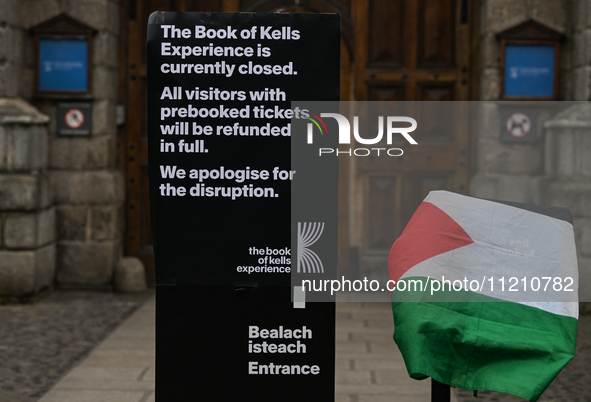 DUBLIN, IRELAND - MAY 4:
A notice at the entrance informing about the closure of the Book of Kells Experience., on May 4, 2024, in Dublin, I...