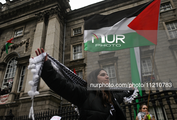 DUBLIN, IRELAND - MAY 4:
Pro-Palestinian activists gather outside Trinity College Dublin in solidarity with student protests inside, reaffir...