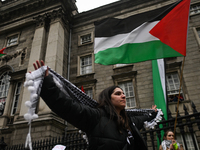 DUBLIN, IRELAND - MAY 4:
Pro-Palestinian activists gather outside Trinity College Dublin in solidarity with student protests inside, reaffir...