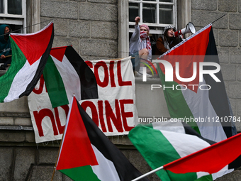 DUBLIN, IRELAND - MAY 4:
Pro-Palestinian activists gather outside Trinity College Dublin in solidarity with student protests inside, reaffir...