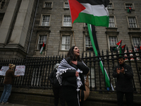 DUBLIN, IRELAND - MAY 4:
Pro-Palestinian activists gather outside Trinity College Dublin in solidarity with student protests inside, reaffir...