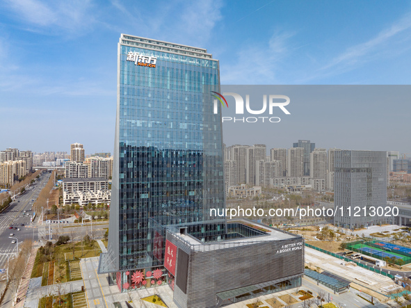 An aerial view of the Anhui headquarters building of New Oriental is being captured in Hefei, Anhui Province, China, on February 14, 2024. 