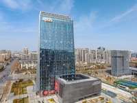 An aerial view of the Anhui headquarters building of New Oriental is being captured in Hefei, Anhui Province, China, on February 14, 2024. (