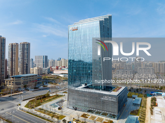 An aerial view of the Anhui headquarters building of New Oriental is being captured in Hefei, Anhui Province, China, on February 14, 2024. (