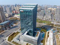 An aerial view of the Anhui headquarters building of New Oriental is being captured in Hefei, Anhui Province, China, on February 14, 2024. (