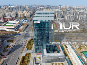 An aerial view of the Anhui headquarters building of New Oriental is being captured in Hefei, Anhui Province, China, on February 14, 2024. (