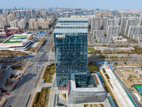 An aerial view of the Anhui headquarters building of New Oriental is being captured in Hefei, Anhui Province, China, on February 14, 2024. (