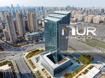 An aerial view of the Anhui headquarters building of New Oriental is being captured in Hefei, Anhui Province, China, on February 14, 2024. (