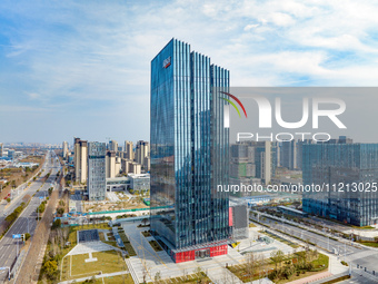 An aerial view of the Anhui headquarters building of New Oriental is being captured in Hefei, Anhui Province, China, on February 14, 2024. (