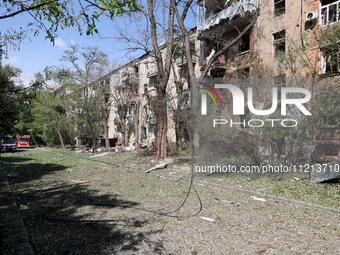 An apartment block is being damaged by Russian shelling in Kharkiv, northeastern Ukraine, on May 5, 2024. NO USE RUSSIA. NO USE BELARUS. (