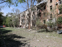 An apartment block is being damaged by Russian shelling in Kharkiv, northeastern Ukraine, on May 5, 2024. NO USE RUSSIA. NO USE BELARUS. (