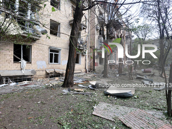 An apartment block is being damaged by Russian shelling in Kharkiv, northeastern Ukraine, on May 5, 2024. NO USE RUSSIA. NO USE BELARUS. (