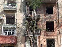 An apartment block is being damaged by Russian shelling in Kharkiv, northeastern Ukraine, on May 5, 2024. NO USE RUSSIA. NO USE BELARUS. (