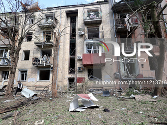 An apartment block is being damaged by Russian shelling in Kharkiv, northeastern Ukraine, on May 5, 2024. NO USE RUSSIA. NO USE BELARUS. (