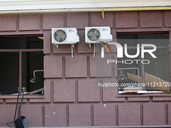 Windows are being seen smashed in a building that is damaged by Russian shelling in Kharkiv, northeastern Ukraine, on May 5, 2024. NO USE RU...