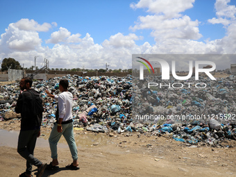 Piles of garbage are accumulating in Khan Yunis, in the southern Gaza Strip, amid the ongoing conflict between Israel and Hamas, on May 6, 2...