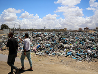 Piles of garbage are accumulating in Khan Yunis, in the southern Gaza Strip, amid the ongoing conflict between Israel and Hamas, on May 6, 2...