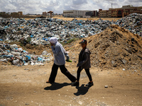 Piles of garbage are accumulating in Khan Yunis, in the southern Gaza Strip, amid the ongoing conflict between Israel and Hamas, on May 6, 2...