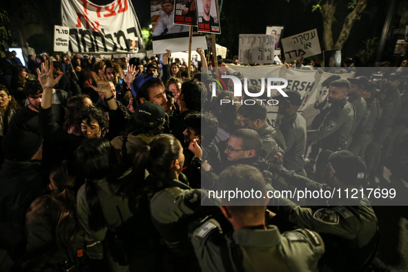 Israeli Forces Intervene In A Group Consisting Of The Relatives Of The Captives And Their Supporters Who Staged A Demonstration Demanding Th...