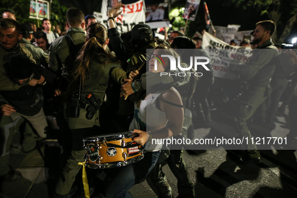 Israeli Forces Intervene In A Group Consisting Of The Relatives Of The Captives And Their Supporters Who Staged A Demonstration Demanding Th...