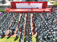 Volunteers from the Red Cross are explaining first aid at Xiyuan Middle School in Lianyungang, Jiangsu Province, East China, on May 8, 2024....