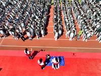 Volunteers from the Red Cross are explaining first aid at Xiyuan Middle School in Lianyungang, Jiangsu Province, East China, on May 8, 2024....