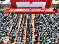 Volunteers from the Red Cross are explaining first aid at Xiyuan Middle School in Lianyungang, Jiangsu Province, East China, on May 8, 2024....